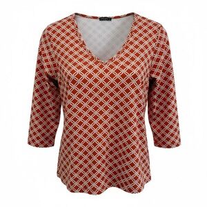 J. McLaughlin Mod Geometric Print Orange Catalina Cloth Signature Tee Size M